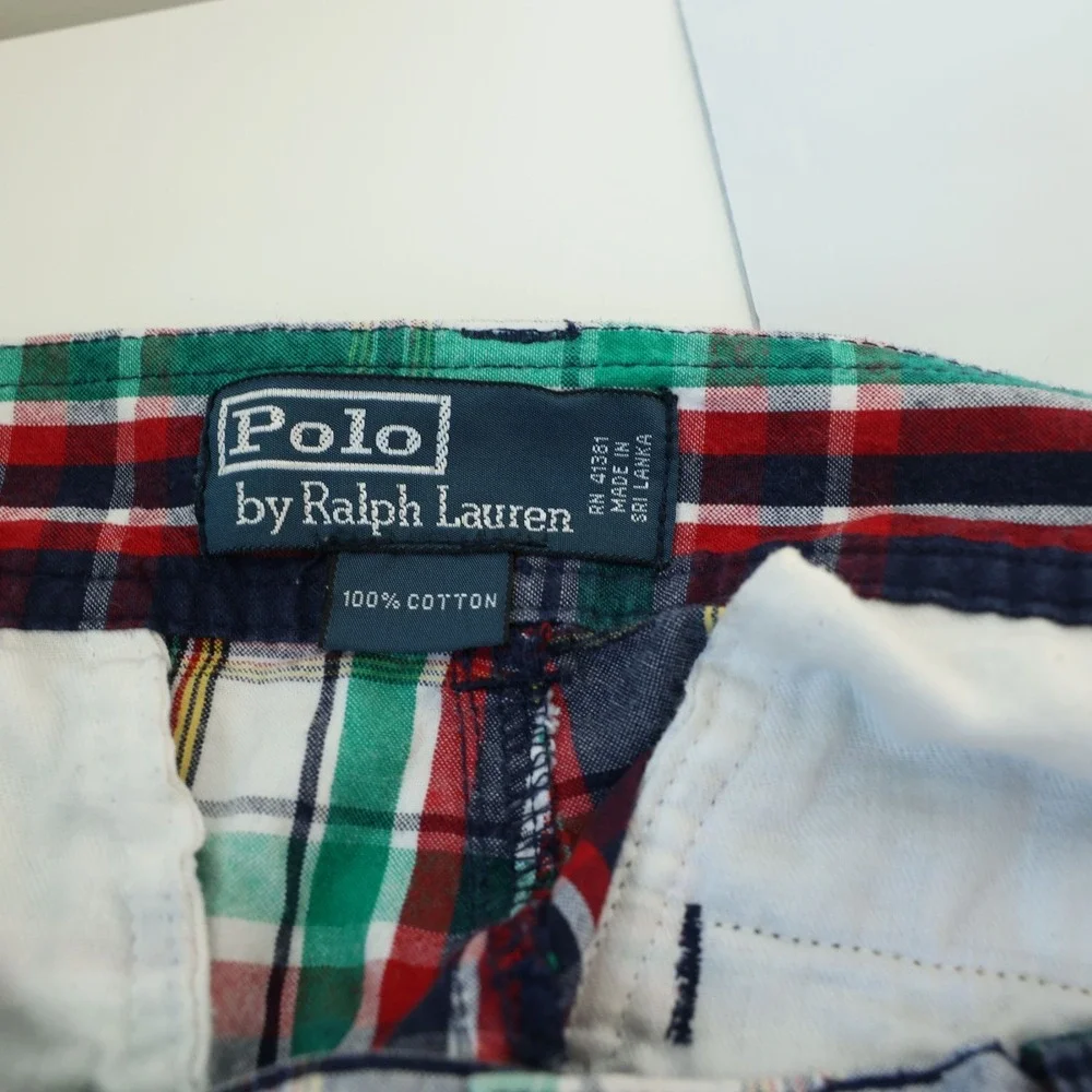 Vintage Polo Ralph Lauren Cargo Shorts Mens 33‎ Multi Madras Plaid 9